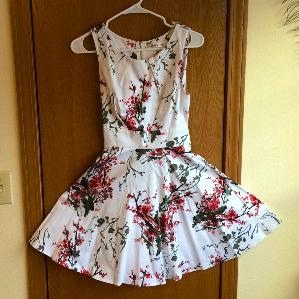 Watercolor cherry blossom print fit and flare